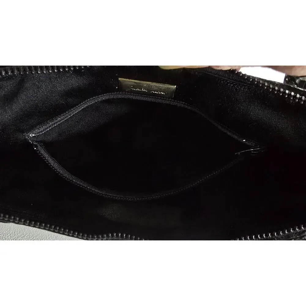 Vintage Judith Leiber Black Ostrich Leather Shoulder Bag Handbag Crescent Shape